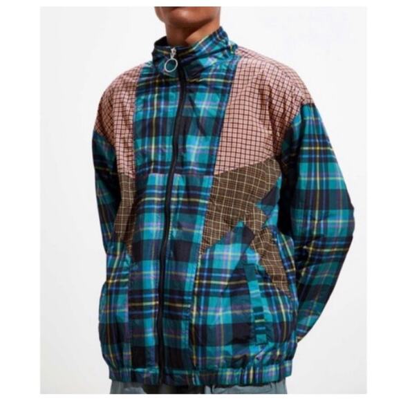 Urban Outfitters Plaid Windbreaker Jacket Blue sz M Spring Fall 90s Y2K - Picture 1 of 12